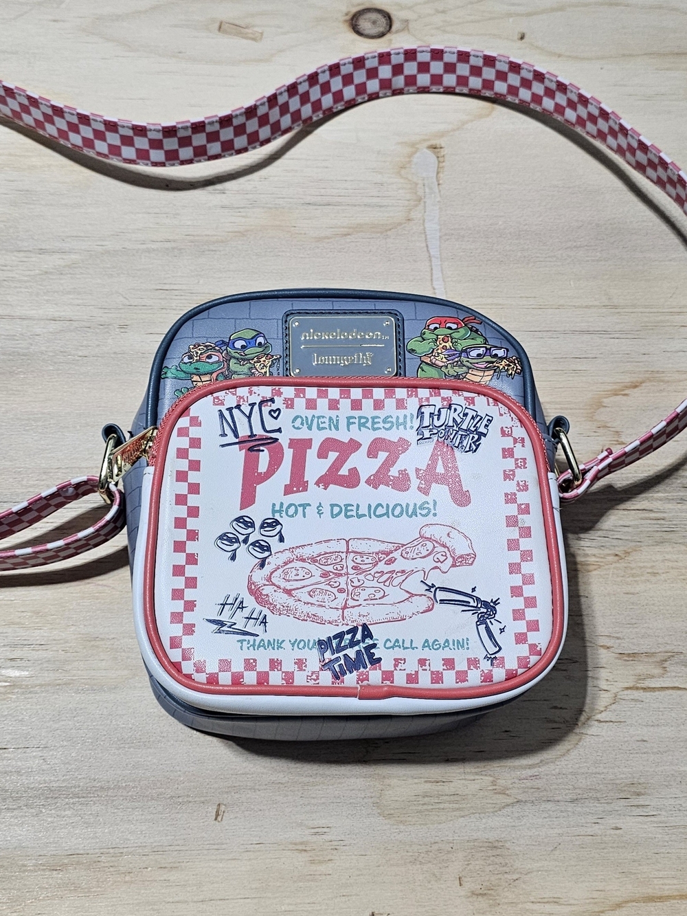 Loungefly Teenage Mutant Ninja Turtles Pizza Crossbody Bag - Pink/Gray